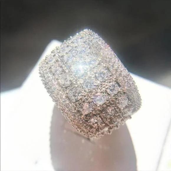 NEW SILVER ROUND PAVE WIDE BAND RING, BEAUTIFUL RING, SHINY RING - Picture 2 of 8